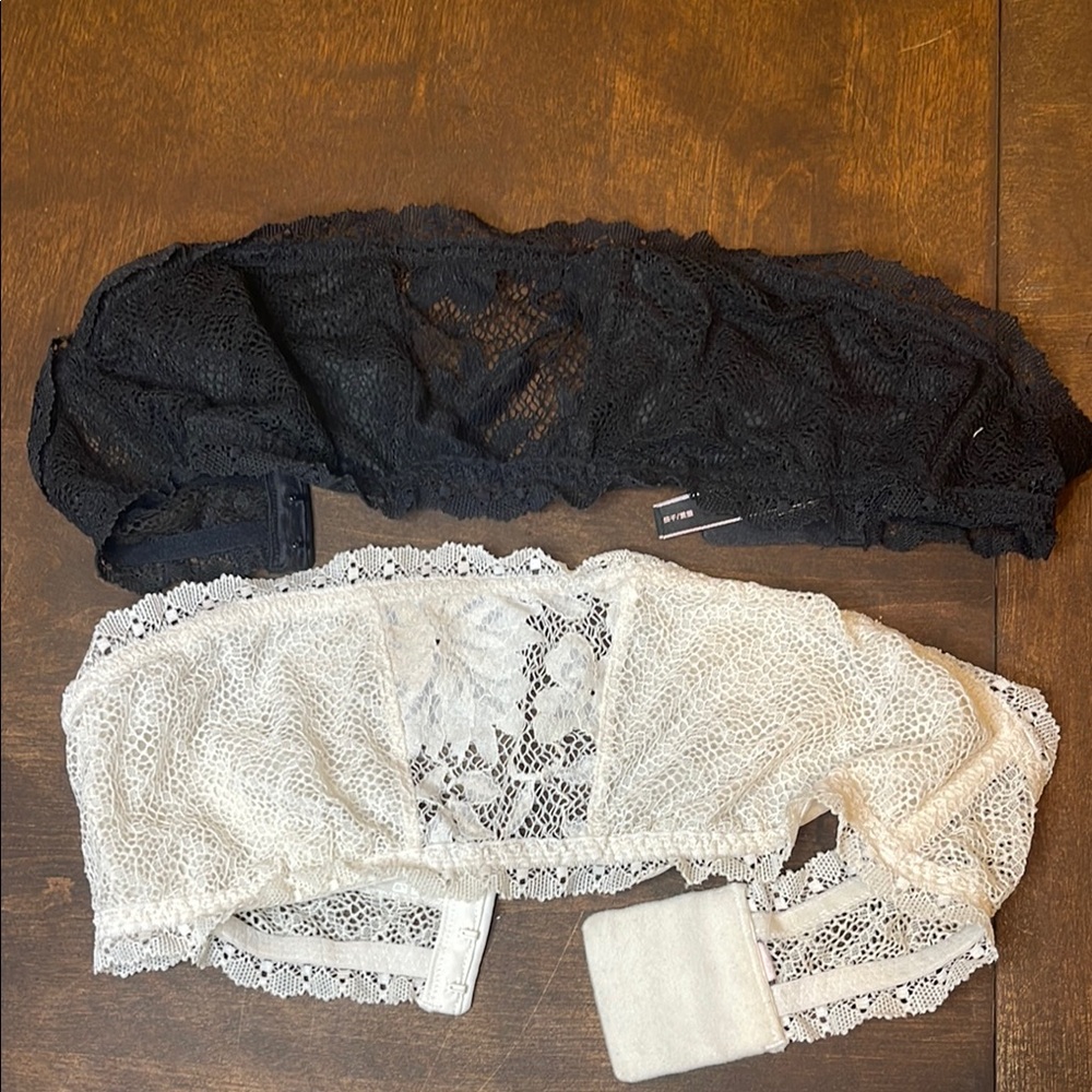 VS Black and White Lace Bandeau Set